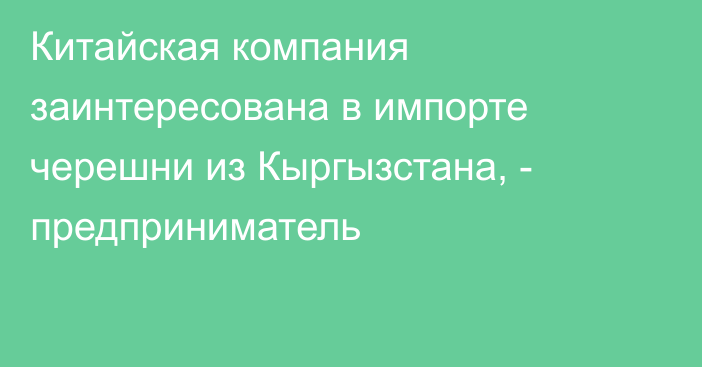 Китайская компания заинтересована в импорте черешни из Кыргызстана, - предприниматель