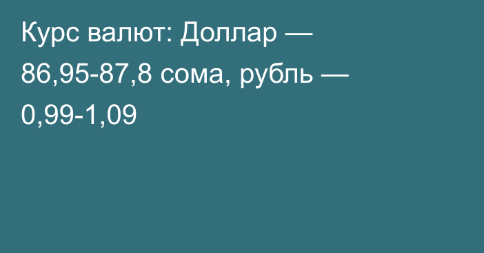 Курс валют: Доллар — 86,95-87,8 сома, рубль — 0,99-1,09