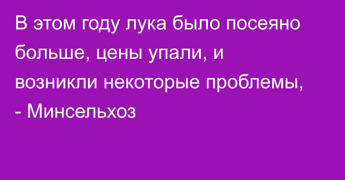 В этом году лука было посеяно больше, цены упали, и возникли некоторые проблемы, - Минсельхоз