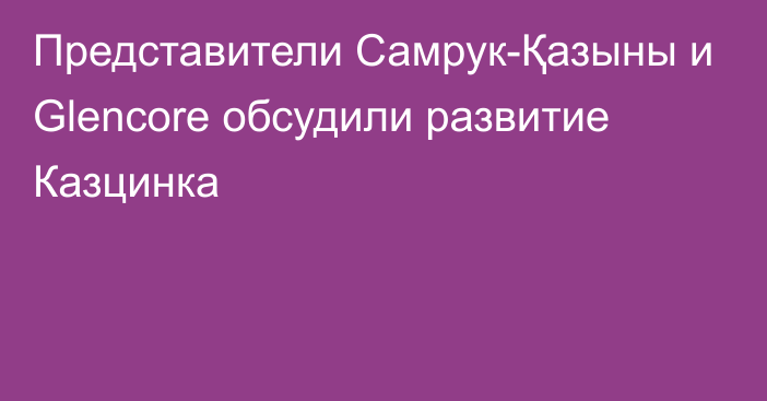 Представители Самрук-Қазыны и Glencore обсудили развитие Казцинка