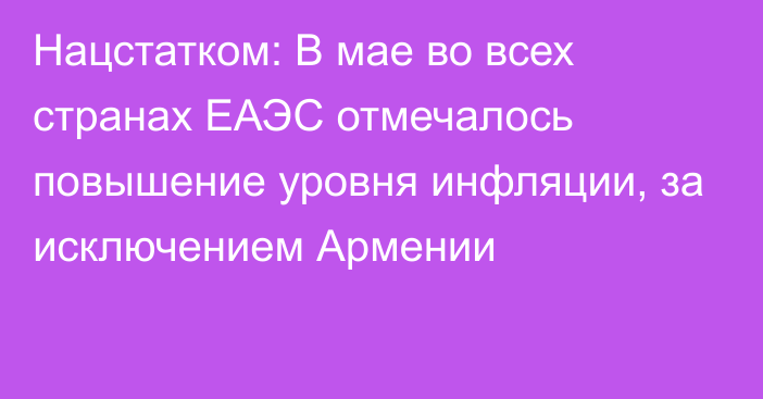 Нацстатком: В мае во всех странах ЕАЭС отмечалось повышение уровня инфляции, за исключением Армении