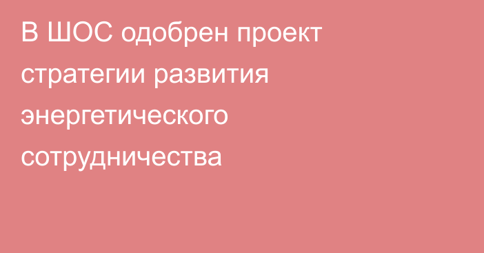 В ШОС одобрен проект стратегии развития энергетического сотрудничества