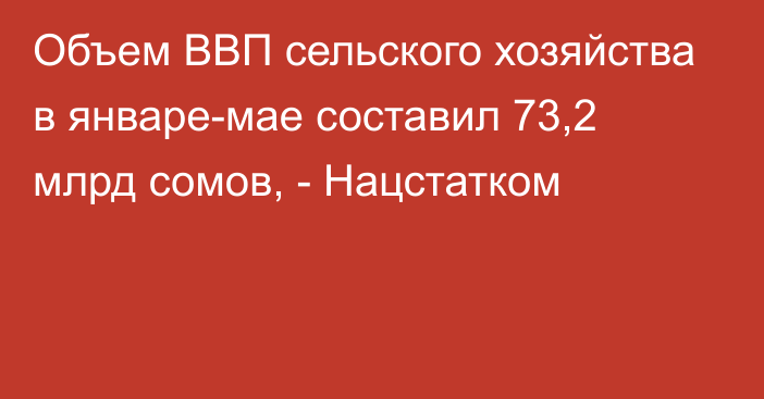 Объем ВВП сельского хозяйства в январе-мае составил 73,2 млрд сомов, - Нацстатком