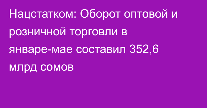 Нацстатком: Оборот оптовой и розничной торговли в январе-мае составил 352,6 млрд сомов