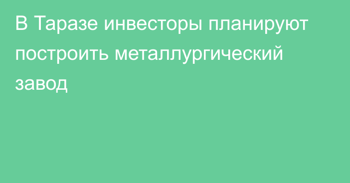 В Таразе инвесторы планируют построить металлургический завод