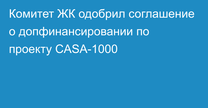 Комитет ЖК одобрил соглашение о допфинансировании по проекту CASA-1000