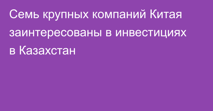 Семь крупных компаний Китая заинтересованы в инвестициях в Казахстан