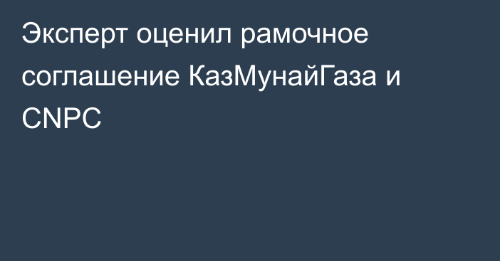 Эксперт оценил рамочное соглашение КазМунайГаза и CNPC