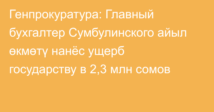 Генпрокуратура: Главный бухгалтер Сумбулинского айыл өкмөтү нанёс ущерб государству в 2,3 млн сомов