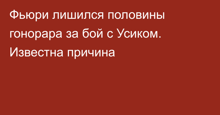 Фьюри лишился половины гонорара за бой с Усиком. Известна причина