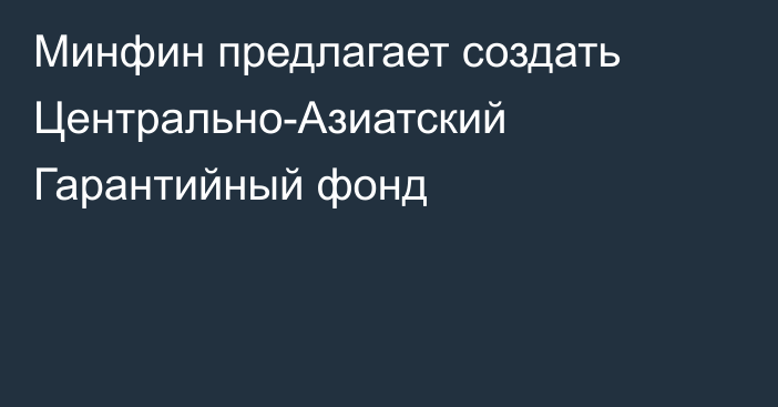 Минфин предлагает создать Центрально-Азиатский Гарантийный фонд