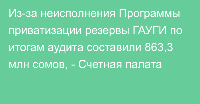 Из-за неисполнения Программы приватизации резервы ГАУГИ по итогам аудита составили 863,3 млн сомов, - Счетная палата