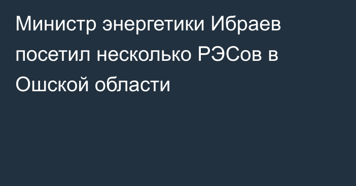 Министр энергетики Ибраев посетил несколько РЭСов в Ошской области