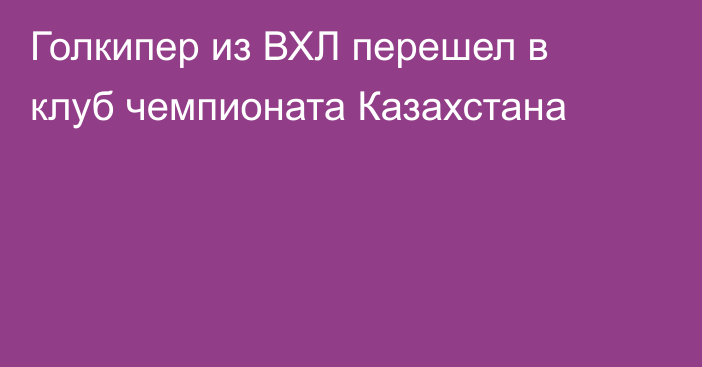 Голкипер из ВХЛ перешел в клуб чемпионата Казахстана