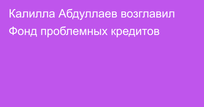 Калилла Абдуллаев возглавил Фонд проблемных кредитов