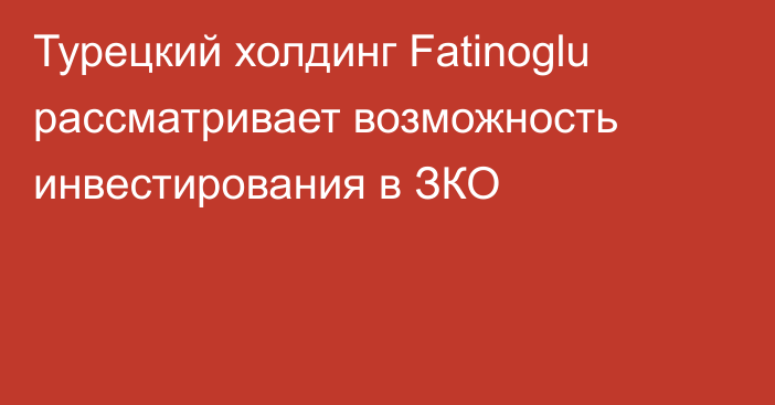 Турецкий холдинг Fatinoglu рассматривает возможность инвестирования в ЗКО