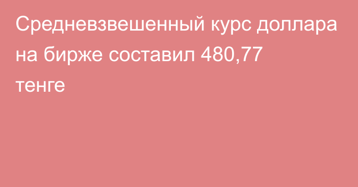 Средневзвешенный курс доллара на бирже составил 480,77 тенге