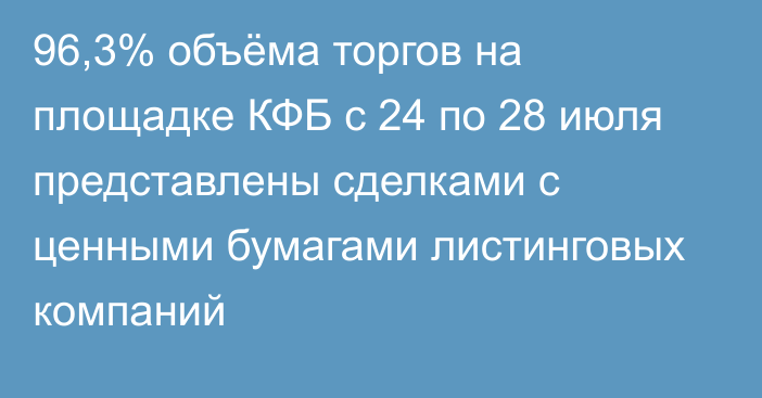 96,3% объёма торгов на площадке КФБ с 24 по 28 июля представлены сделками с ценными бумагами листинговых компаний