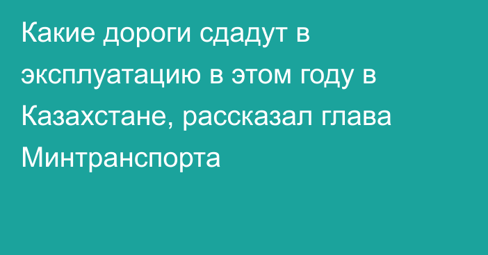 Какие дороги сдадут в эксплуатацию в этом году в Казахстане, рассказал глава Минтранспорта