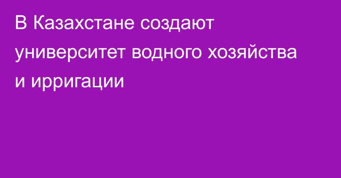 В Казахстане создают университет водного хозяйства и ирригации