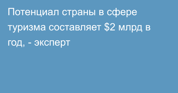 Потенциал страны в сфере туризма составляет $2 млрд в год, - эксперт