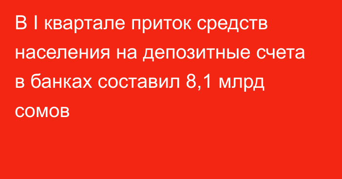 В I квартале приток средств населения на депозитные счета в банках составил 8,1 млрд сомов