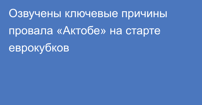 Озвучены ключевые причины провала «Актобе» на старте еврокубков