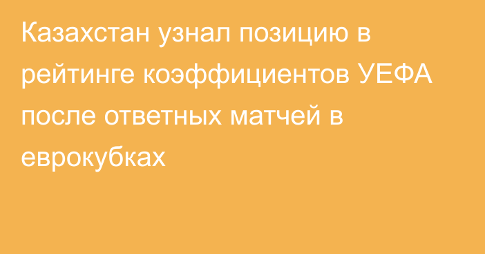 Казахстан узнал позицию в рейтинге коэффициентов УЕФА после ответных матчей в еврокубках