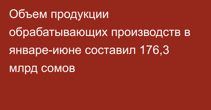 Объем продукции обрабатывающих производств в январе-июне составил 176,3 млрд сомов