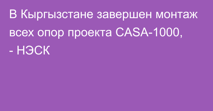 В Кыргызстане завершен монтаж всех опор проекта CASA-1000, - НЭСК