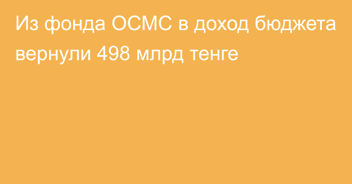 Из фонда ОСМС в доход бюджета вернули 498 млрд тенге