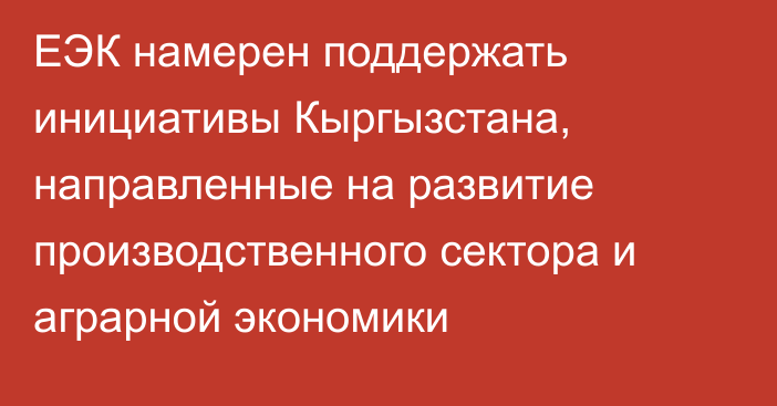 ЕЭК намерен поддержать инициативы Кыргызстана, направленные на развитие производственного сектора и аграрной экономики