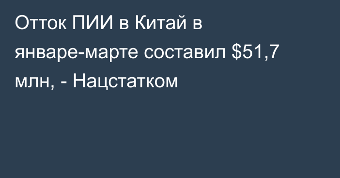 Отток ПИИ в Китай в январе-марте составил $51,7 млн, - Нацстатком