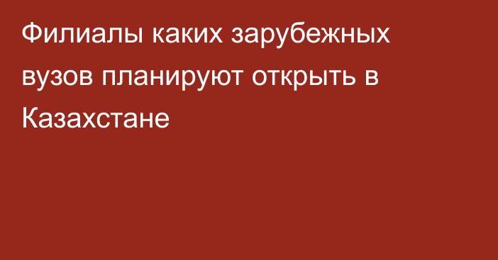 Филиалы каких зарубежных вузов планируют открыть в Казахстане