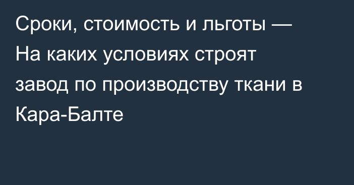 Сроки, стоимость и льготы — На каких условиях строят завод по производству ткани в Кара-Балте