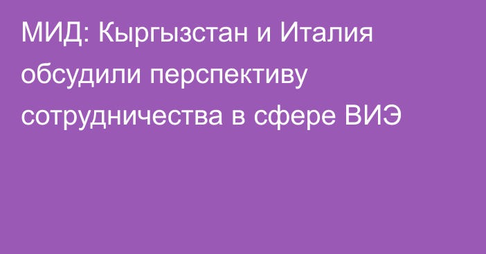 МИД: Кыргызстан и Италия обсудили перспективу сотрудничества в сфере ВИЭ