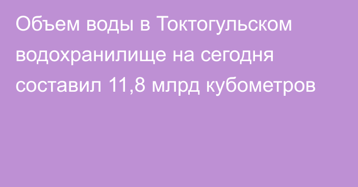 Объем воды в Токтогульском водохранилище на сегодня составил 11,8 млрд кубометров