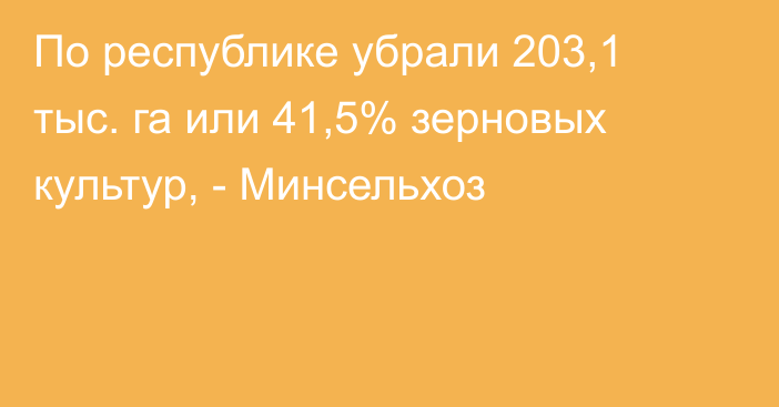 По республике убрали 203,1 тыс. га или 41,5% зерновых культур, - Минсельхоз