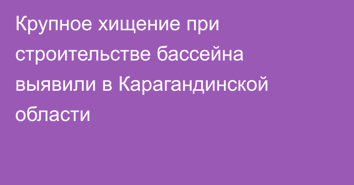 Крупное хищение при строительстве бассейна выявили в Карагандинской области