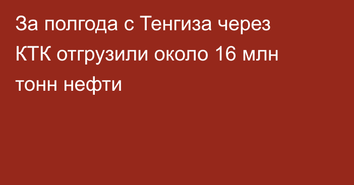 За полгода с Тенгиза через КТК отгрузили около 16 млн тонн нефти