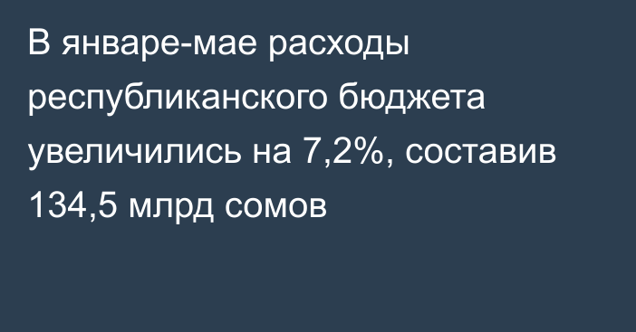 В январе-мае расходы республиканского бюджета увеличились на 7,2%, составив 134,5 млрд сомов