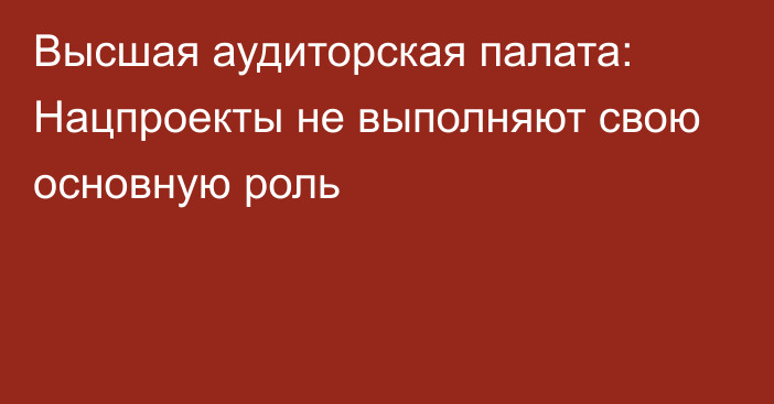 Высшая аудиторская палата: Нацпроекты не выполняют свою основную роль