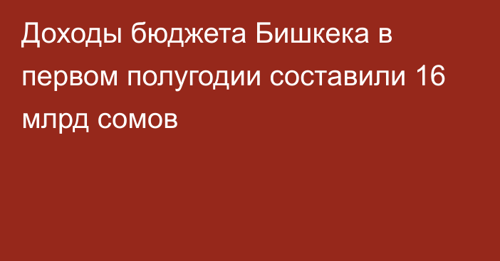 Доходы бюджета Бишкека в первом полугодии составили 16 млрд сомов