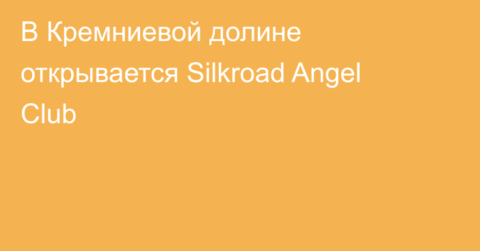 В Кремниевой долине открывается Silkroad Angel Club