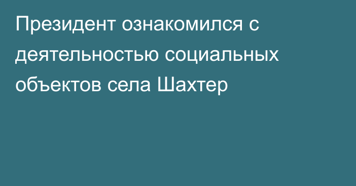 Президент ознакомился с деятельностью социальных объектов села Шахтер