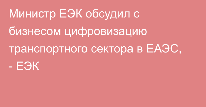 Министр ЕЭК обсудил с бизнесом цифровизацию транспортного сектора в ЕАЭС, - ЕЭК