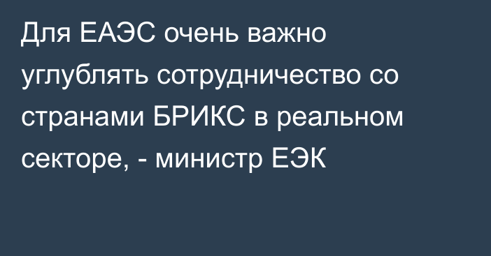 Для ЕАЭС очень важно углублять сотрудничество со странами БРИКС в реальном секторе, -  министр ЕЭК