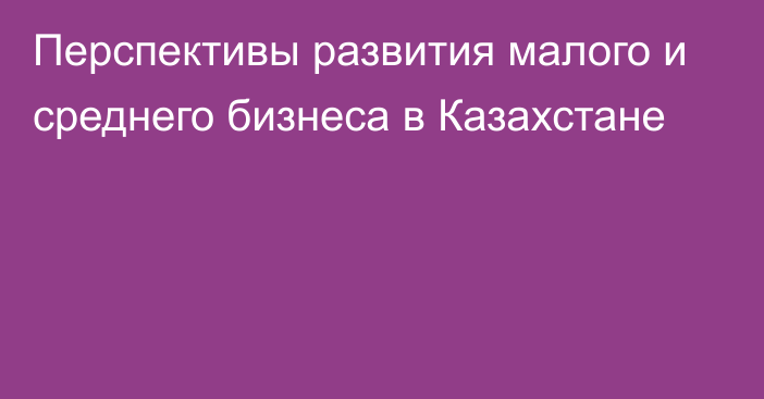 Перспективы развития малого и среднего бизнеса в Казахстане