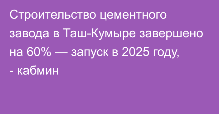 Строительство цементного завода в Таш-Кумыре завершено на 60% — запуск в 2025 году, - кабмин