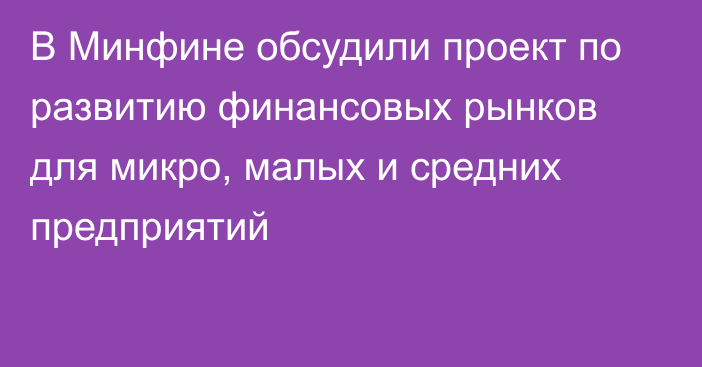 В Минфине обсудили проект по развитию финансовых рынков для микро, малых и средних предприятий